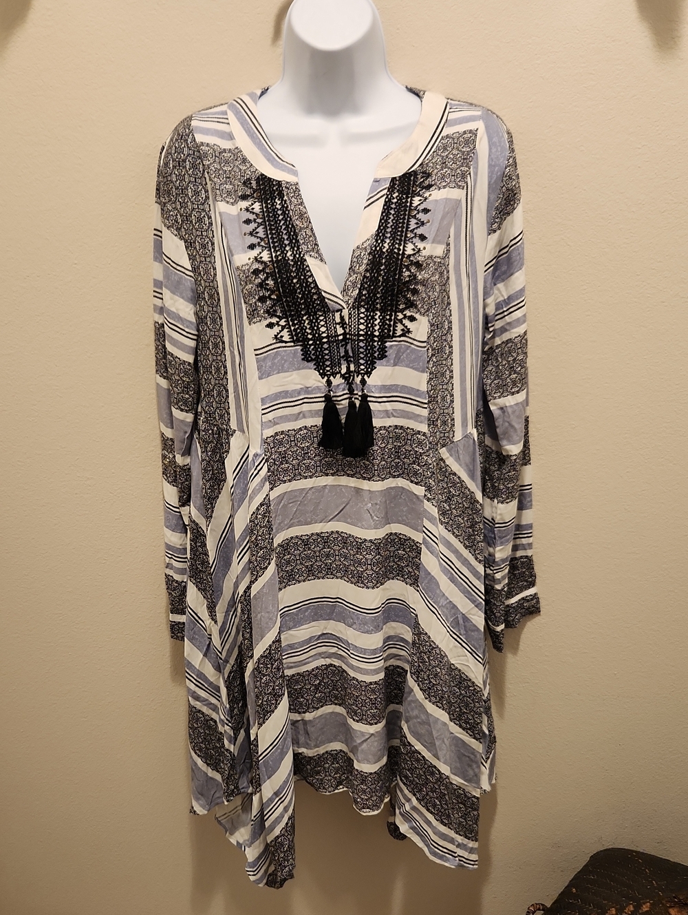 Knox Rose Striped Paisley Midi Dress - Black & White